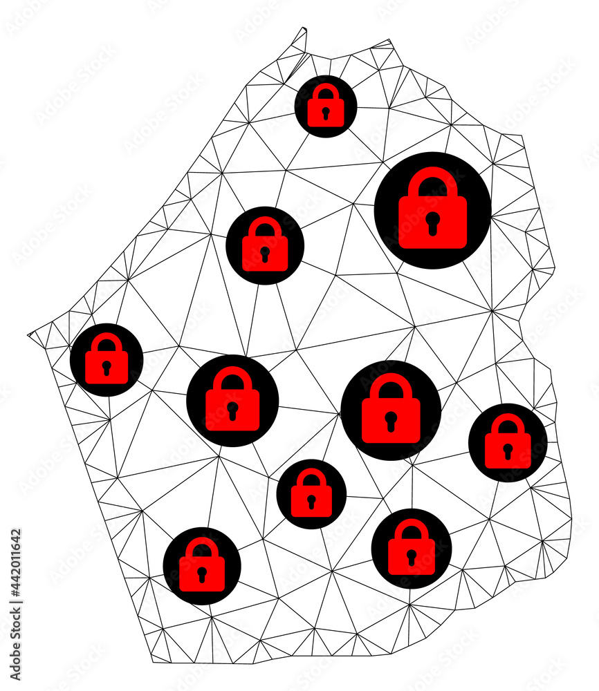 Poster polygonal mesh lockdown map of dubai emirate. abstract mesh lines and locks form map of dubai emirat
