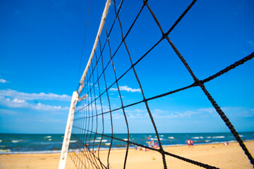 A volleyball net on the beach