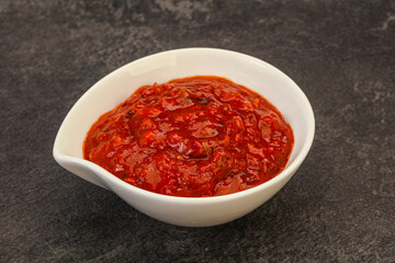 Tomato spicy sauce in the bowl