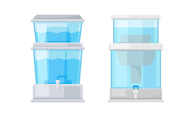 Portative Container with Filter System for Drinking Water Vector Set