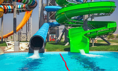 Aquapark sliders with pool