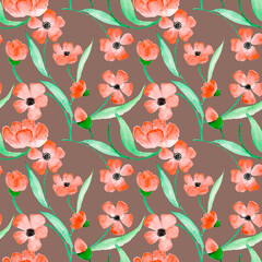 Fototapeta na wymiar Watercolor seamless pattern fabric pattern with summer pink flowers and leaves.Pink flowers seamless fabric pattern, watercolor flowers digital paper.