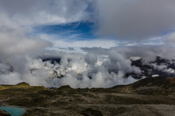 Panorama of cloud layer from mountain top over Swiss alps