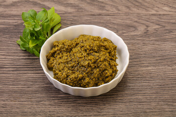 Green sauce pesto with basil