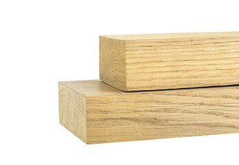 Oak wood beams isolated on a white background. Wooden blocks.