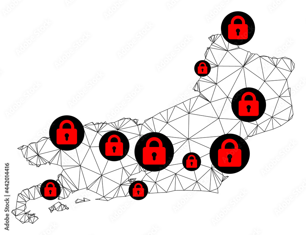 Poster polygonal mesh lockdown map of piaui state. abstract mesh lines and locks form map of piaui state. v