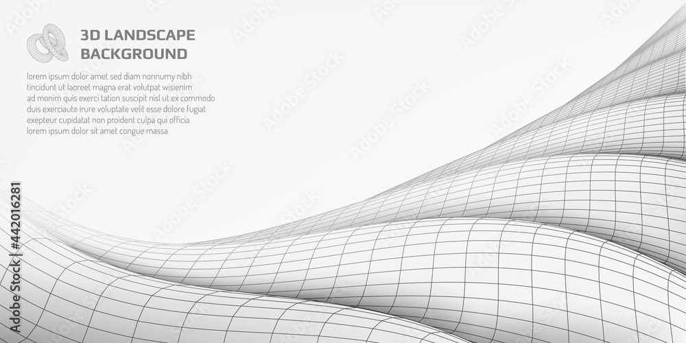 Poster virtual landscape with 3d lines and waves.