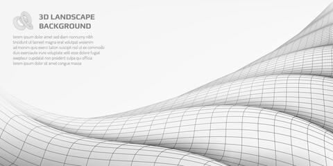 Virtual landscape with 3D lines and waves.