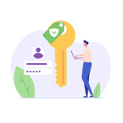 Data protection concept. Cyber specialist protecting data files with safe password. Concept of Data security, anti-spy, protecting information. Vector illustration in flat design for web