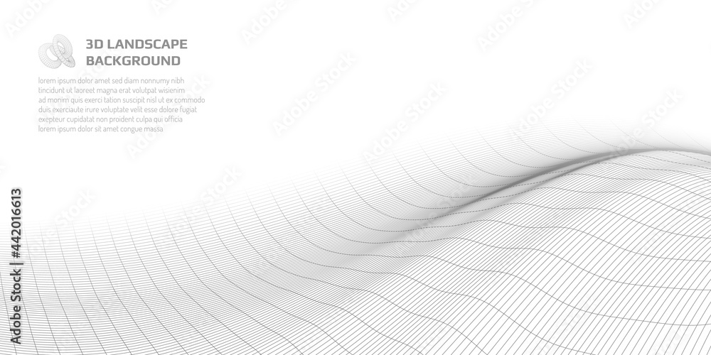Poster virtual landscape with 3d lines and waves.