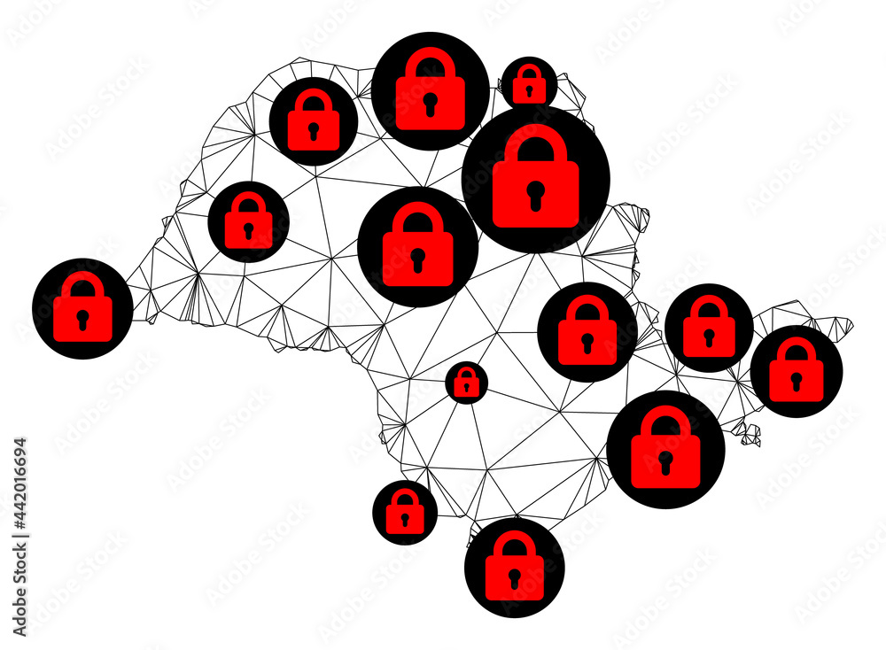 Poster polygonal mesh lockdown map of sao paulo state. abstract mesh lines and locks form map of sao paulo 