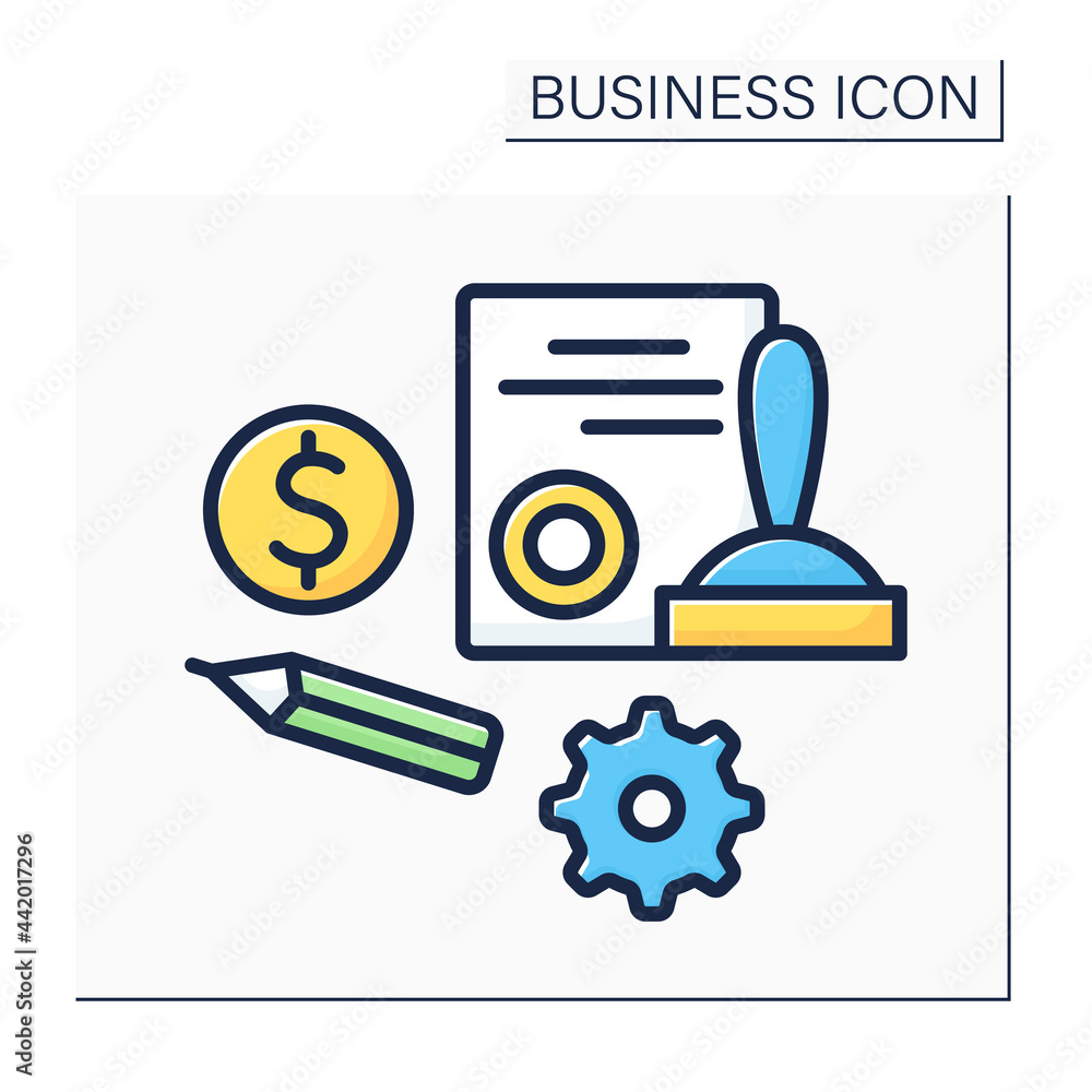 Poster agreement color icon. register startup. document with sign and seal. notarized. concluding contract.