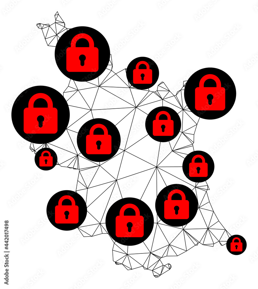 Poster polygonal mesh lockdown map of valencia province. abstract mesh lines and locks form map of valencia