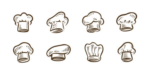 Set of vintage cook hats. Chef symbol. Cooking, restaurant concept