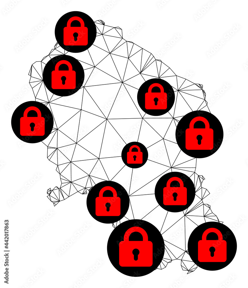 Aufkleber polygonal mesh lockdown map of cordoba spanish province. abstract mesh lines and locks form map of c