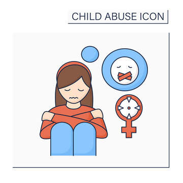 Sexual Abuse Color Icon. Rape. Aggressive Actions Against Young Girl. Depression. Child Abuse Concept. Isolated Vector Illustration