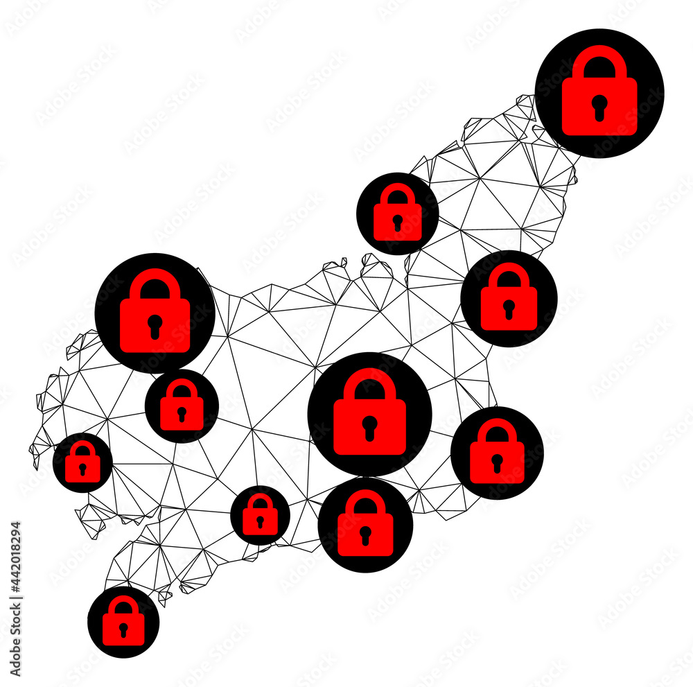 Poster polygonal mesh lockdown map of la coruna province. abstract mesh lines and locks form map of la coru