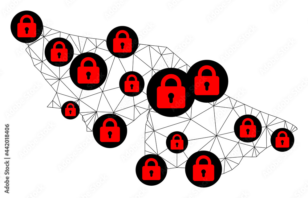 Poster polygonal mesh lockdown map of acre state. abstract mesh lines and locks form map of acre state. vec
