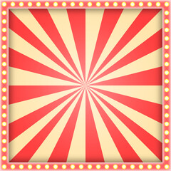 Vintage circus background with bulbs. Shiny circus banner vector template. Background for carnival flyer with frame