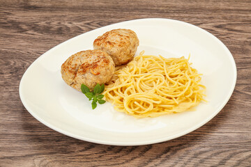 Spaghetti with homemade chicken cutlet
