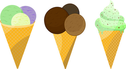 Colored vector ice cream icon. Ice cream cone isolated white background