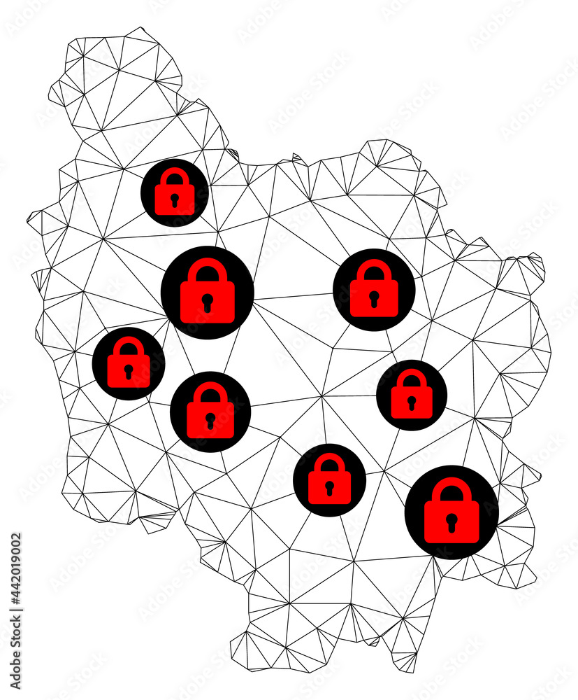 Poster polygonal mesh lockdown map of burgundy province. abstract mesh lines and locks form map of burgundy