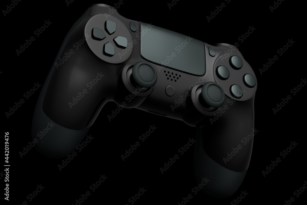 Poster realistic black joystick for video game controller on black background