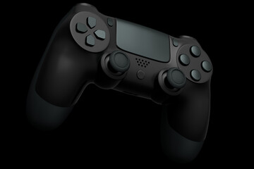 Realistic black joystick for video game controller on black background