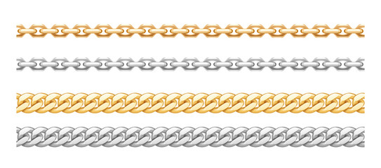 Metal golden and silver chainlets with variety chain links. Gold stainless steel necklaces