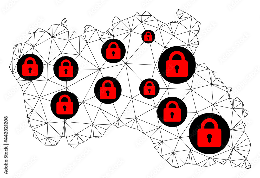 Poster polygonal mesh lockdown map of santa maria island. abstract mesh lines and locks form map of santa m