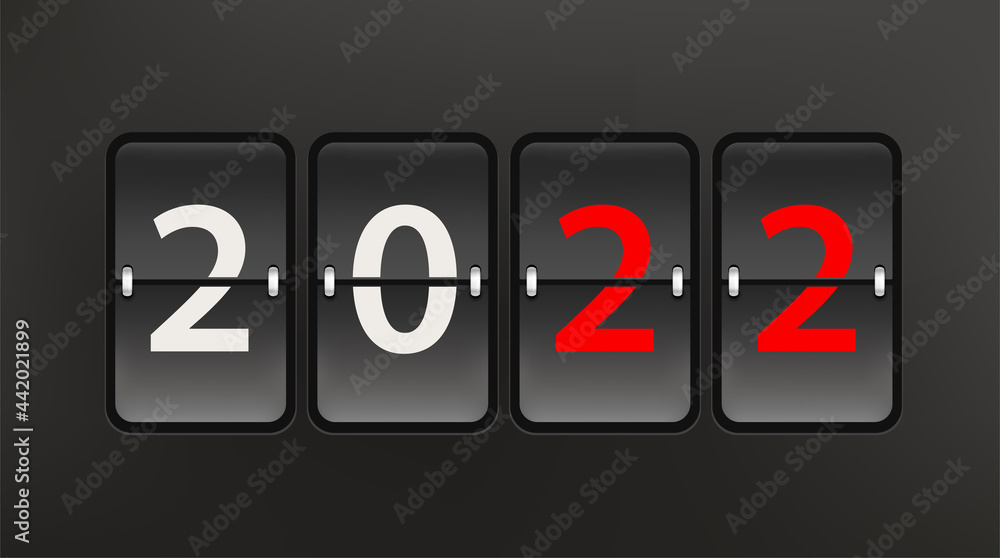 Aufkleber happy new 2022 year vector concept with scoreboard