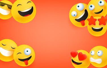 Frame background with emoticons. Copy space for a text