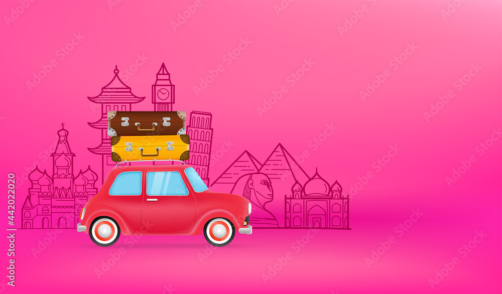 Poster travelling by car. horizontal banner with copy space