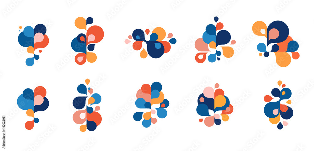 Wall mural set of abstract modern graphic elements and forms. abstract banners with flowing liquid shapes