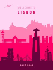 Fototapeta premium European cities capital lisbon landmarks vector poster design, Portugal