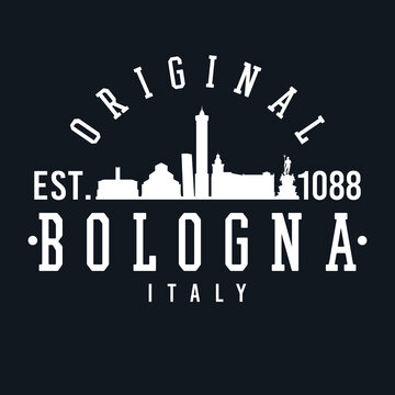 Bologna, Italy Skyline Original. A Logotype Sports College and University Style. Illustration Design Vector City.