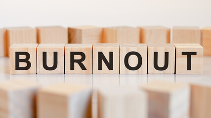 burnout word made with building blocks, concept - obrazy, fototapety, plakaty