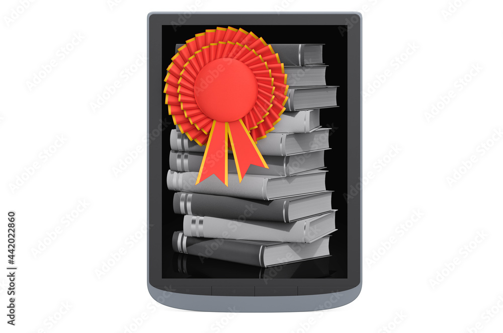 Poster e-book reader with best choice badge, 3d rendering