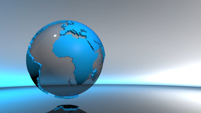 3d rendering of a blue globe on gray background