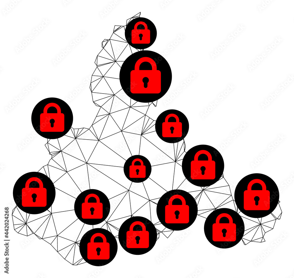 Poster polygonal mesh lockdown map of zaragoza province. abstract mesh lines and locks form map of zaragoza