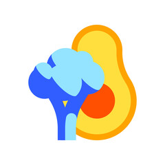 Avocado and broccoli flat vector icon