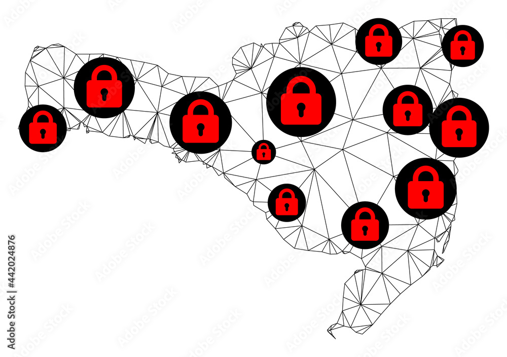 Poster polygonal mesh lockdown map of santa catarina state. abstract mesh lines and locks form map of santa