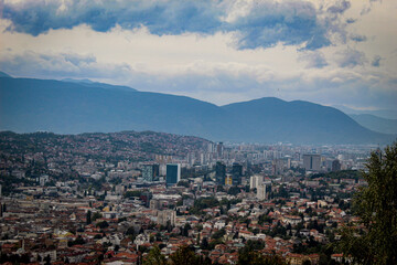 Obraz premium Panoramic view of Sarajevo. Sarajevo buildings.