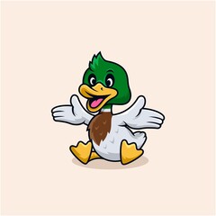 Duck cartoon illustration logo design vector
