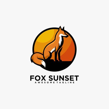 Fox sunset logo design vector illustration