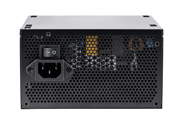 Obraz premium computer power supply unit isolated on white background. desktop hardware part cut out