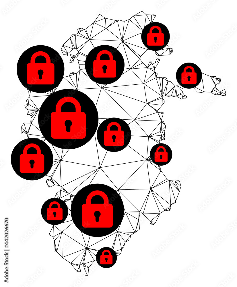 Poster polygonal mesh lockdown map of burgos province. abstract mesh lines and locks form map of burgos pro
