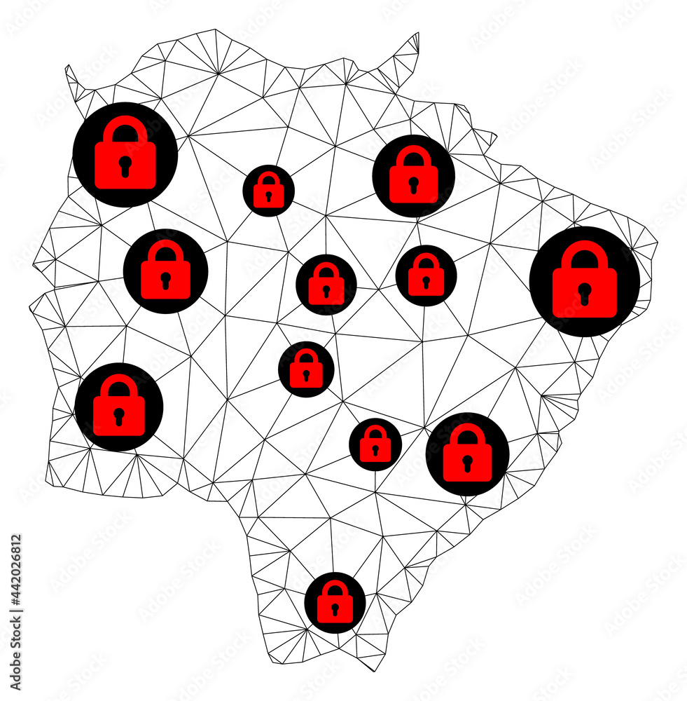 Aufkleber polygonal mesh lockdown map of mato grosso do sul state. abstract mesh lines and locks form map of m