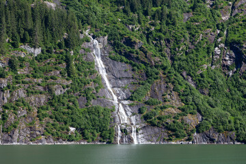 Waterfall in tracy arm fjord in Alaska
