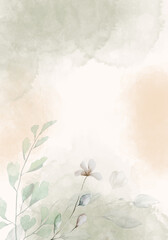 Pale leaves - botanical design banner. Floral pastel watercolor border frame